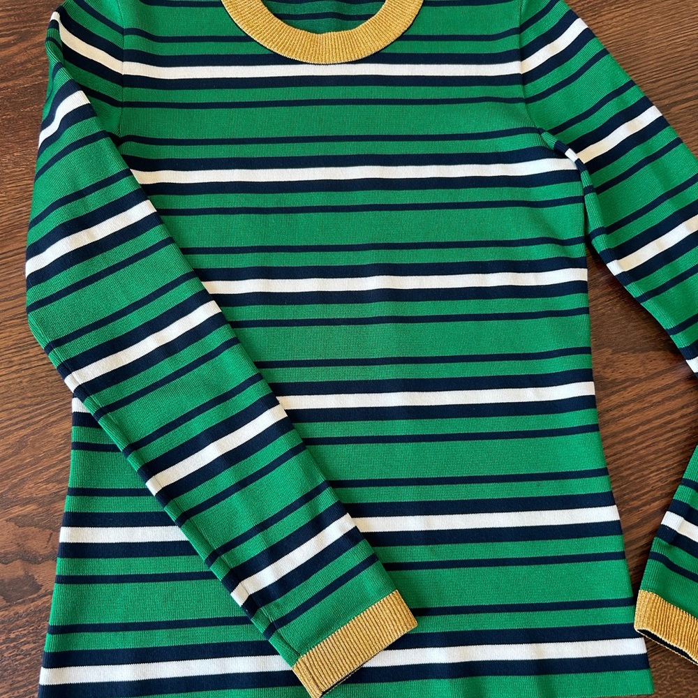 Escada Green and Navy Striped Long Sleeve Top